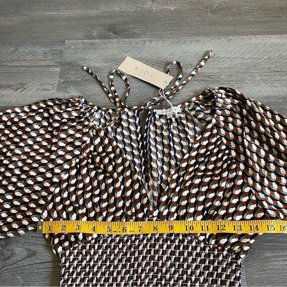 ACOA Puff Sleeve Mini Dress NEW Stretch Earth Tones Party - Picture 8 of 11